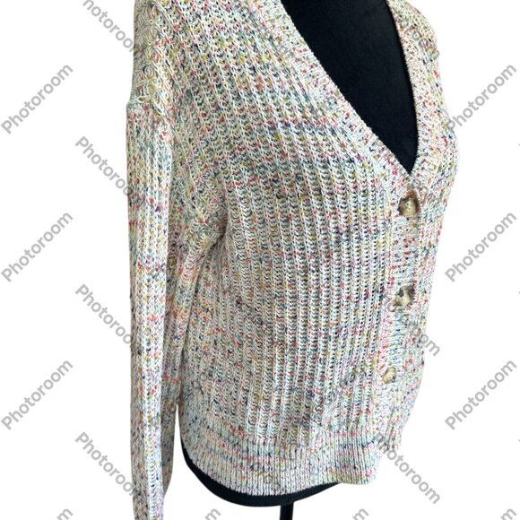 Maurices Medium Ecru Multicolor Flecked Long Sleeve Button Cardigan - Picture 2 of 5